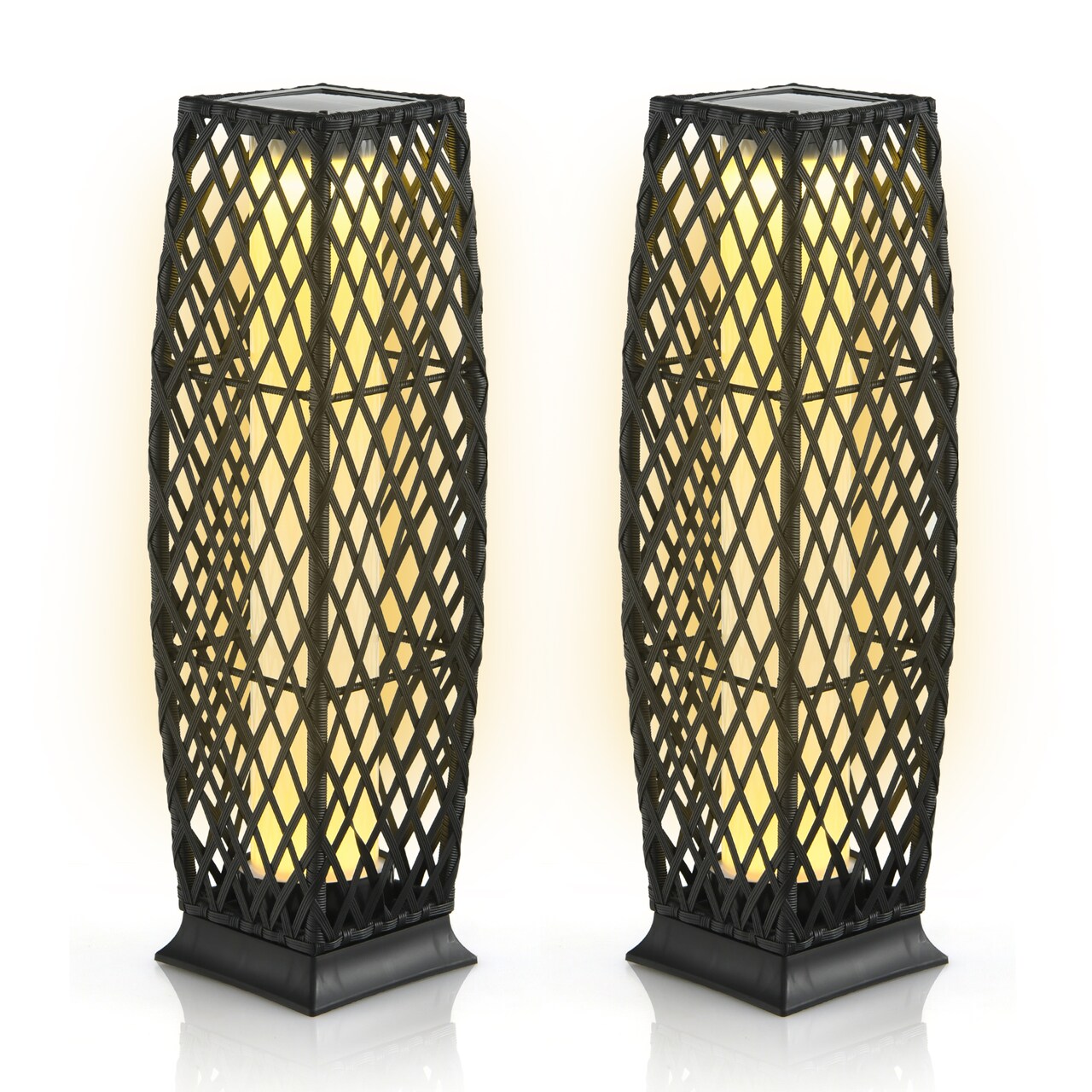 2 Pieces Solar-Powered Diamond Wicker Floor Lamps with Auto LED Light Perfect for Outdoor Use